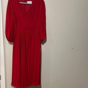 Mikael Aghal Red Pleated Sundress with Bishop Sleeves